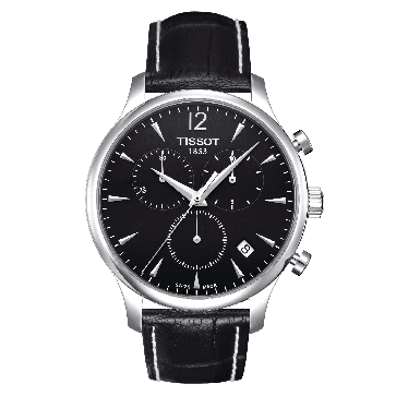 Tissot bracelet de montre T063.617.A - T610031122 Cuir croco Noir 20mm + coutures blanches